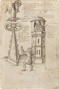 La Estatua de la Oportunidad, un Transeúnte y el Remordimiento [fol. 8r] de French early 16th Century