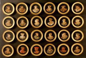 Una colección de veinticuatro dibujantes como medallones de retrato