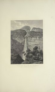 Cataratas del Río de Vinagre, cerca del Volcán de Puracé, dibujado por Koch, grabado por Arnold, ilustración de 