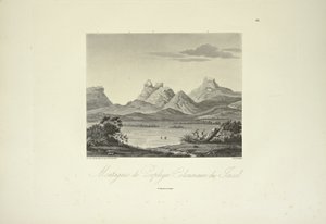 Montañas de Pórfido Columnar, Jacal, dibujada por Marchais, grabada por Bouquet, ilustración de 