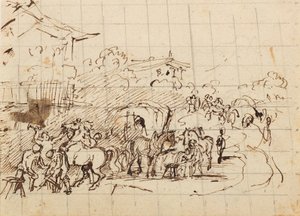 Caballos frente a una fragua de Friedrich August Mathias Gauermann