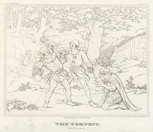 La Tempestad, Acto III, Escena 2 (grabado) de Friedrich August Moritz Retzsch