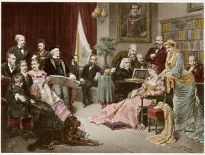 Richard Wagner y Liszt en Bayreuth con Cosima y Siegfried - después de Fritz Georg Papperitz de Friedrich Georg Papperitz