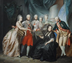 La archiduquesa María Cristina y el duque Alberto de Sajonia Teschen presentan a la familia fotografías de sus parientes en Italia de Friedrich Heinrich Fuger