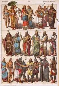 Trajes de asirios y babilonios, por Friedrich Hottenroth (1840-1917), litografía, civilización asirio-babilónica de Friedrich Hottenroth
