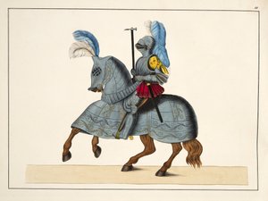 Caballero y caballo en armadura, placa de 
