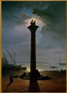 La columna de San Marcos en Venecia a la luz de la luna