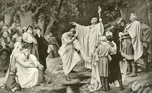 Carlomagno en el Bautismo de Witikind de Friedrich Paul Thumann