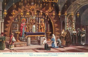 Altar de la Crucifixión, Iglesia del Santo Sepulcro, Jerusalén (litografía en color)