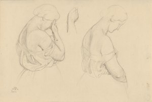 Dos figuras femeninas de medio cuerpo y un estudio de una mano