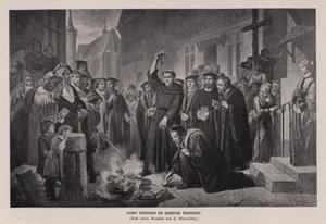 Martín Lutero quemando la bula papal en Wittenberg, Alemania de Friedrich Wilhelm Heinrich Martersteig