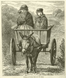 Niños en carro de burro (grabado) de Friedrich Wilhelm Keyl