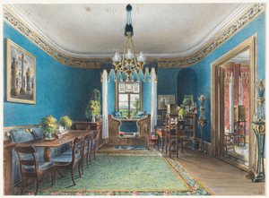 Dibujo, El salón azul, Schloss Fischbach, 1846