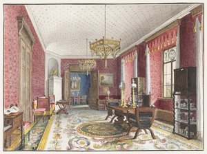 La habitación roja, Schloss Fischbach, c. 1846 de Friedrich Wilhelm Klose