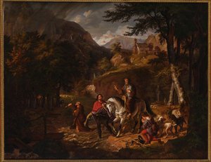 La leyenda de los Habsburgo: El Conde Rodolfo ayuda a un sacerdote a salvar un torrente de Friedrich Wilhelm Müller