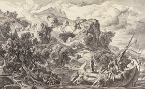 Odiseo saliendo de la isla de los Cíclopes (grabado) de Friedrich the Elder Preller