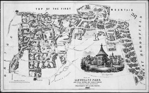 Mapa de Llewellyn Park y sitios de villas, en Eagle Ridge en Orange y West Bloomfield, 1857