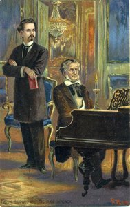 Wagner y el rey Luis II, c.1900 (litografía en color) de Fritz Bergen