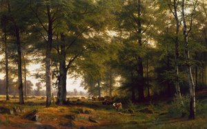 Un paisaje boscoso con un pastor de vacas de Fritz Carl Werner Ebel