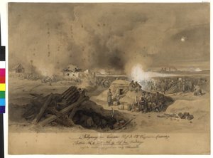 Asedio de Komorn por las tropas del k. k. en abril de 1849 (acuarela sobre papel)