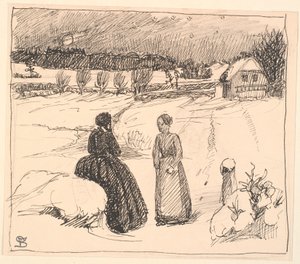 Allí en la nieve se sentaba una mujer con largos vestidos negros... de Fritz Syberg