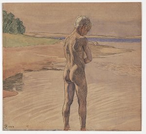Hans de pie en el agua. Motivo de Fyns Hoved