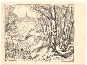 Paisaje con cisne despegando de Fritz Syberg