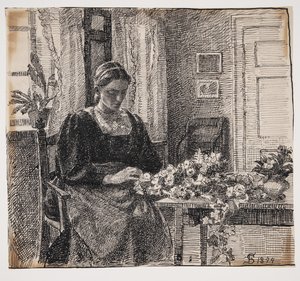 Mi esposa (Sra. Anna Syberg) haciendo una corona de Fritz Syberg