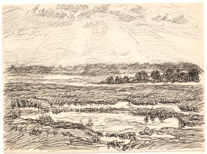 Paisaje del Mosela con sol bajo de Fritz Syberg