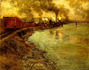 Tren de carga, anochecer de Frits Thaulow