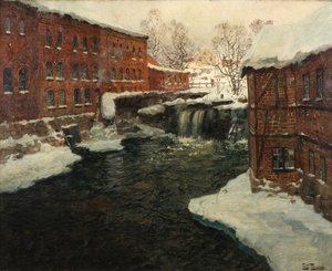 Escena de molino, c.1885-90 (óleo sobre lienzo) de Fritz Thaulow