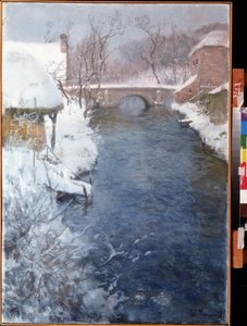 Paisaje del río de invierno Pintura de paisaje de Frits Thaulow (Johann Frederik) (1847-1906) Museo de Arte del Lejano Oriente, Khabarovsk Rusia de Fritz Thaulow
