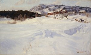 Escena de nieve con trineo, Fleskum de Fritz Thaulow