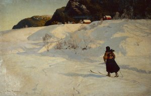 Escena de Invierno con un Esquiador de Fritz Thaulow
