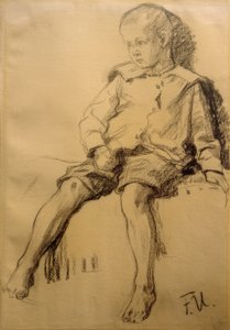 Niño sentado con piernas desnudas de Fritz von Uhde