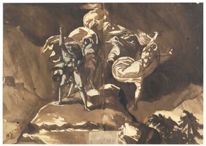 Las brujas flotando sobre Macbeth y Banquo de Füssli