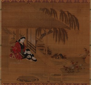 Jardín, interior y niña sentada, período Edo, 1615-1868