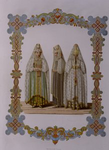 Trajes de Doncellas de Torzhok de la serie Vestimenta del estado ruso, 1851 de Fyodor Grigoryevich Solntsev