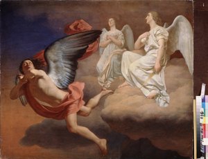 Abadón y los ángeles. Basado en el poema épico El Mesías de Friedrich Gottlieb Klopstock (1724-1803). Pintura de Fyodor Semionovich Zavyalov (Fedor Zavialov) (1810-1856), óleo sobre lienzo, antes de 1844. Arte ruso de Fyodor Semionovich Zavyalov