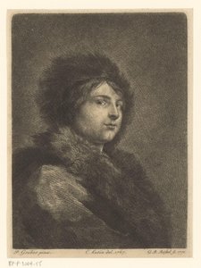 Retrato de un joven no identificado con abrigo y sombrero de piel de G.B. Rössel