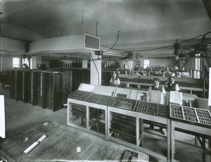 Sala de composición tipográfica del New York Evening Post de G.P. Hall und Sohn