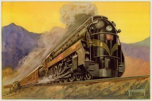 Canadian National Railway, Locomotora Express Streamlined nº 6400, 4-8-4 (litografía en color) de G.P. Micklewright