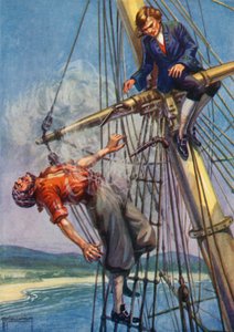Ilustración para La isla del tesoro de Robert Louis Stevenson (litografía en color)