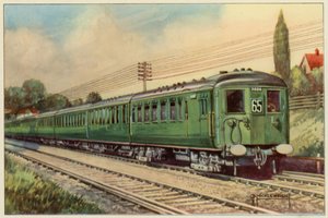 The Southern Railway, Electric Express from London Bridge to Eastbourne (litografía en color)
