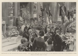 Aniversario del Asesinato del Rey Humberto, Delegaciones de las Provincias Italianas colocando Coronas en la Tumba en el Panteón de Roma