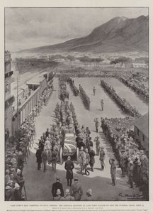 La última despedida de Ciudad del Cabo a Cecil Rhodes, el cortejo llegando a la estación de Ciudad del Cabo para unirse al tren fúnebre, 3 de abril de G.S. Amato