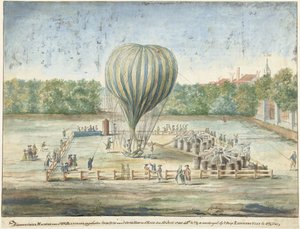 El lanzamiento del globo de Blanchard en La Haya en 1785 de G. Carbentus (signed by artist)