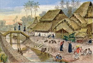 Un pueblo annamés, Indochina francesa, c.1900 (ilustración)