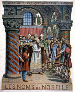 Carlomagno y la escuela, hacia 1900 (ilustración) de G. Dascher