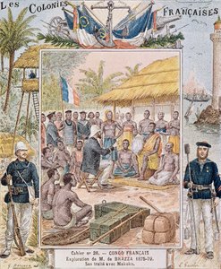 La exploración de M. de Brazza (1875-79) Su tratado con Makoko, ilustración de 